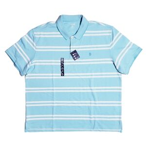 Izod Mens Bachelor Button Striped Mesh Polo Shirt XXL Baby Blue White NWT